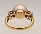Vintage Vermeil Faux Pearl and Purple Rhinestone Ring - Size 9