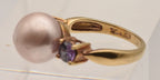 Vintage Vermeil Faux Pearl and Purple Rhinestone Ring - Size 9