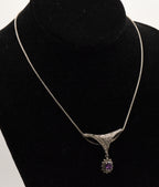 Vintage Sterling Silver Marcasite Pendant on Italian Sterling Necklace - 16"