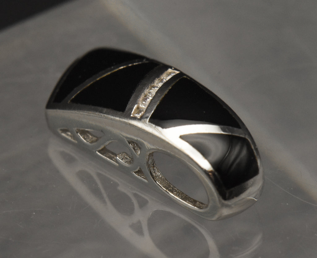 Vintage Sterling Silver Black Onyx and Rhinestone Slide Pendant