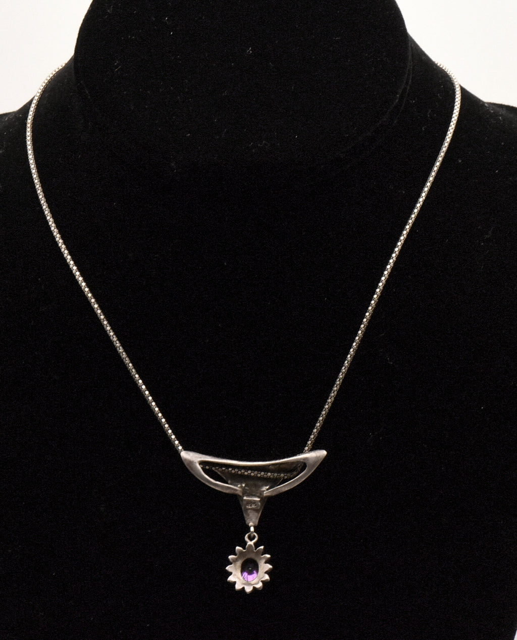 Vintage Sterling Silver Marcasite Pendant on Italian Sterling Necklace - 16"