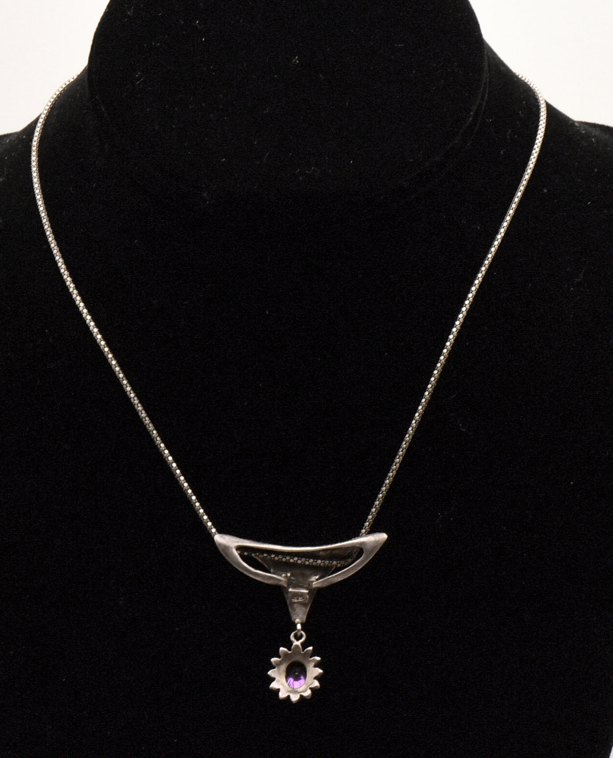 Vintage Sterling Silver Marcasite Pendant on Italian Sterling Necklace - 16"