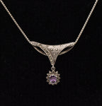 Vintage Sterling Silver Marcasite Pendant on Italian Sterling Necklace - 16"
