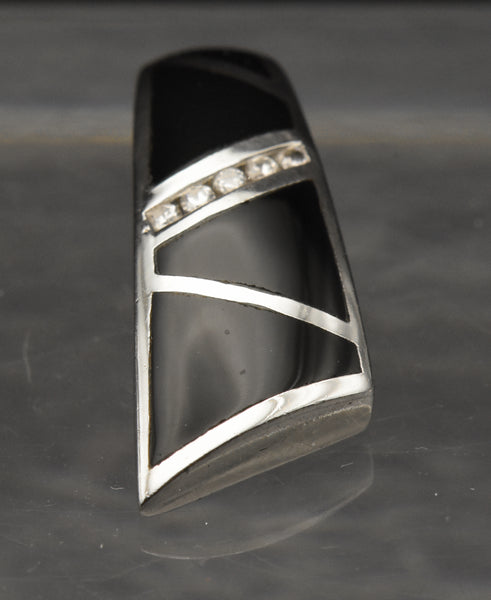 Vintage Sterling Silver Black Onyx and Rhinestone Slide Pendant