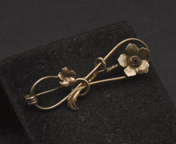 Vintage Sterling Silver 10K Gold Accented Floral Brooch