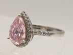 Vintage Sterling Silver Pink Cubic Zirconia Halo Ring - Size 9.25 - Missing Stone