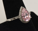 Vintage Sterling Silver Pink Cubic Zirconia Halo Ring - Size 9.25 - Missing Stone