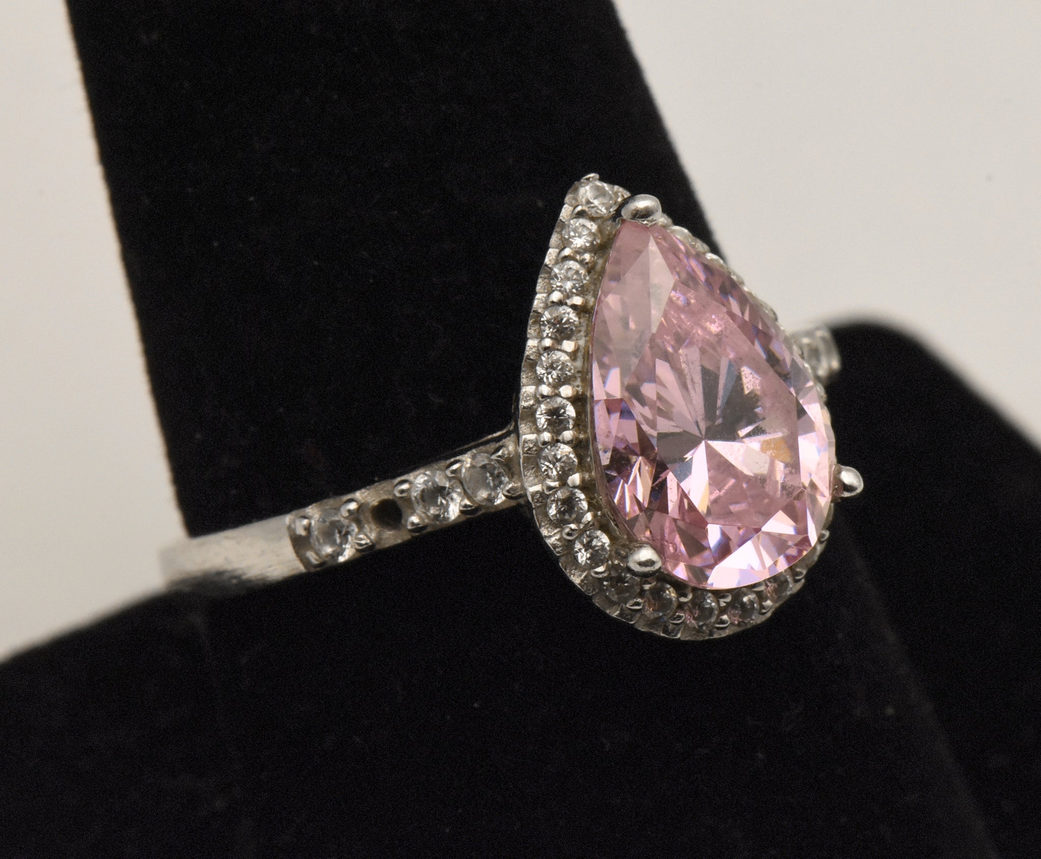 Vintage Sterling Silver Pink Cubic Zirconia Halo Ring - Size 9.25 - Missing Stone