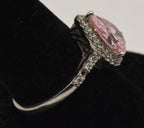 Vintage Sterling Silver Pink Cubic Zirconia Halo Ring - Size 9.25 - Missing Stone