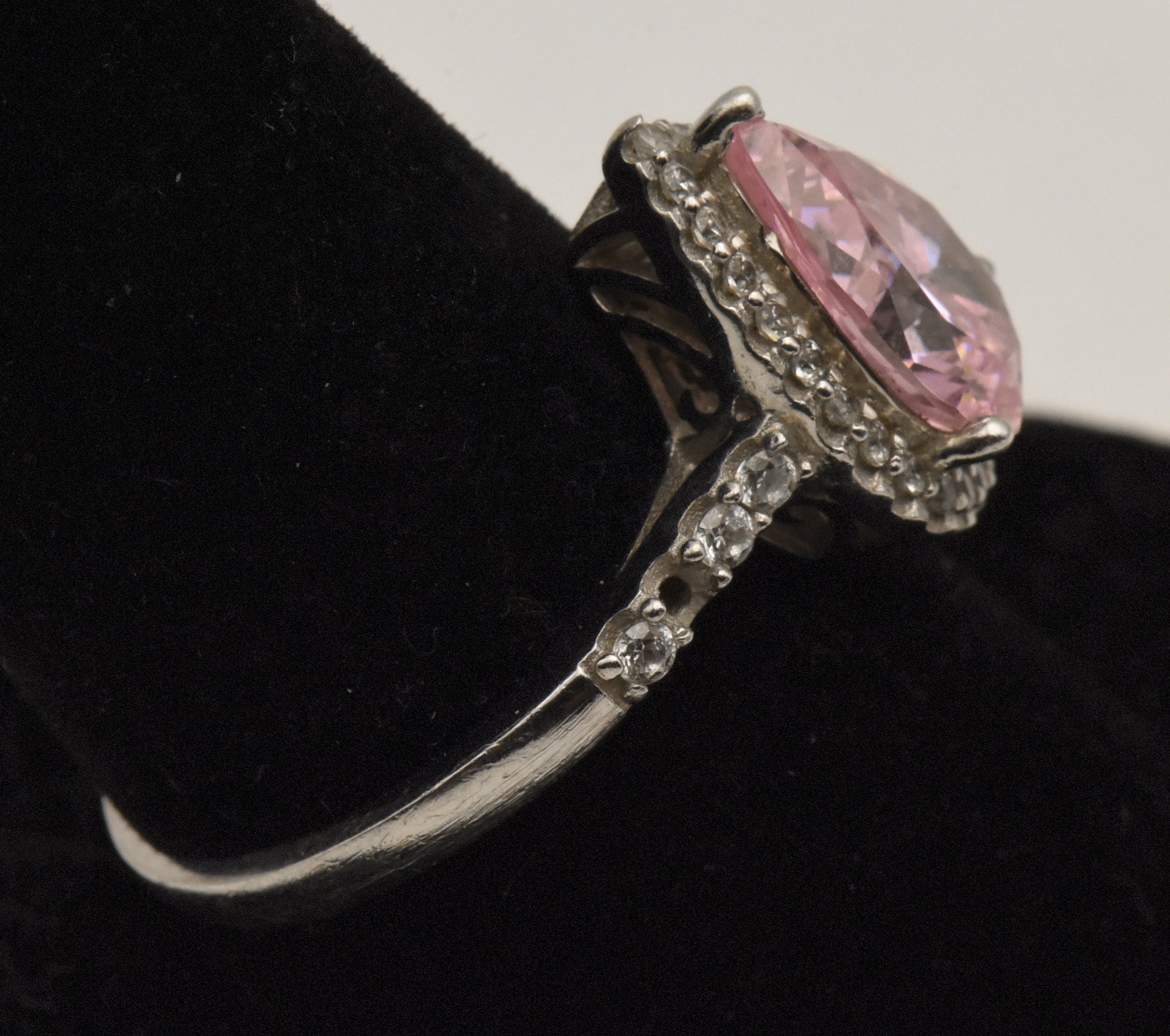 Vintage Sterling Silver Pink Cubic Zirconia Halo Ring - Size 9.25 - Missing Stone