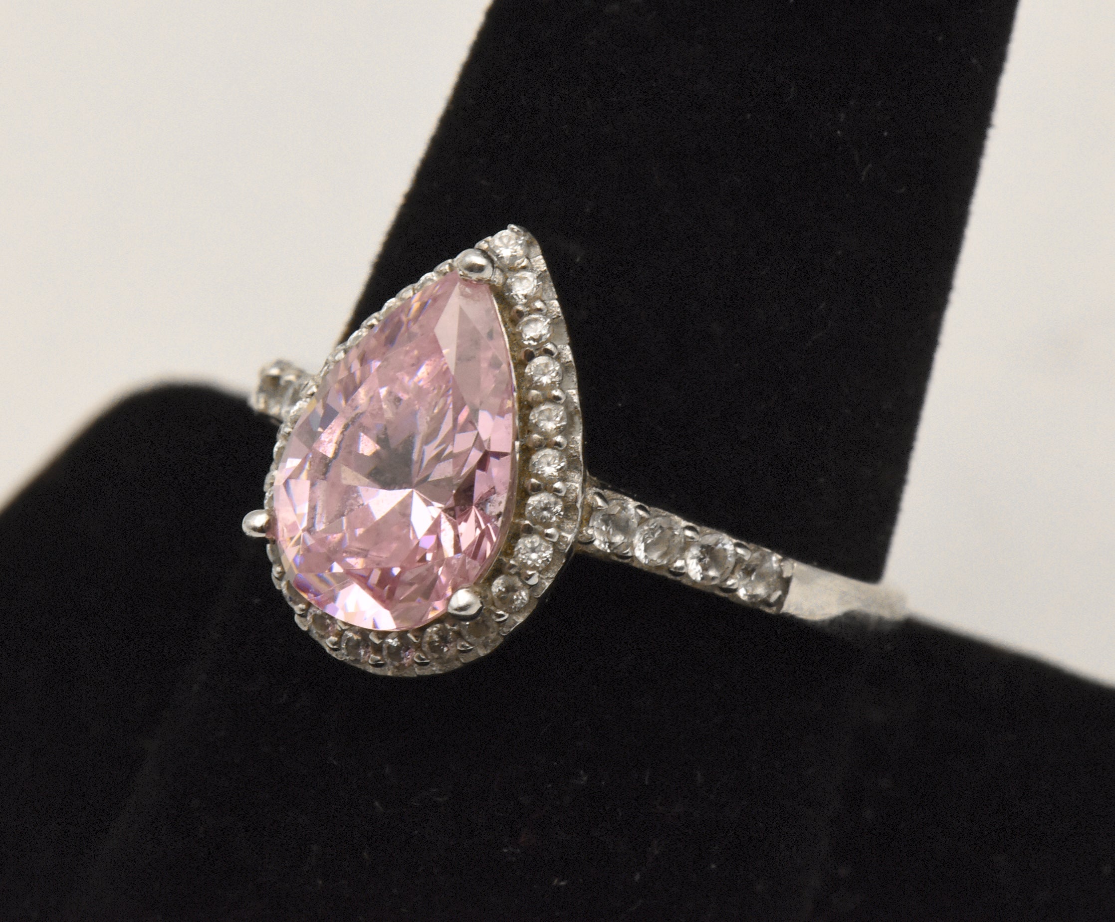 Vintage Sterling Silver Pink Cubic Zirconia Halo Ring - Size 9.25 - Missing Stone
