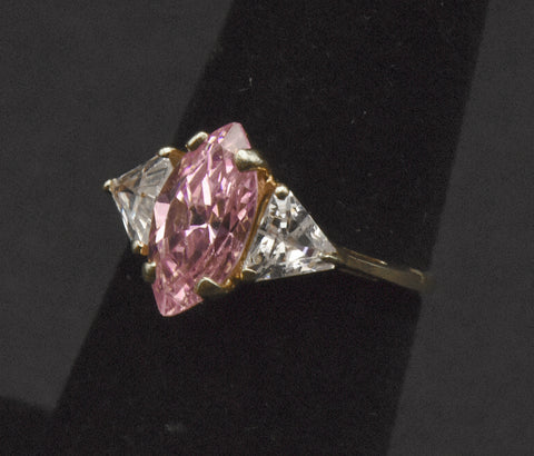 Vintage 10k Gold Pink Cubic Zirconia Ring - Size 5.75