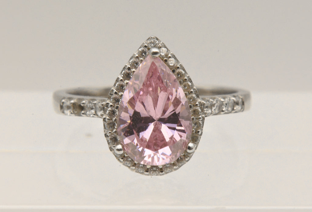 Vintage Sterling Silver Pink Cubic Zirconia Halo Ring - Size 9.25 - Missing Stone