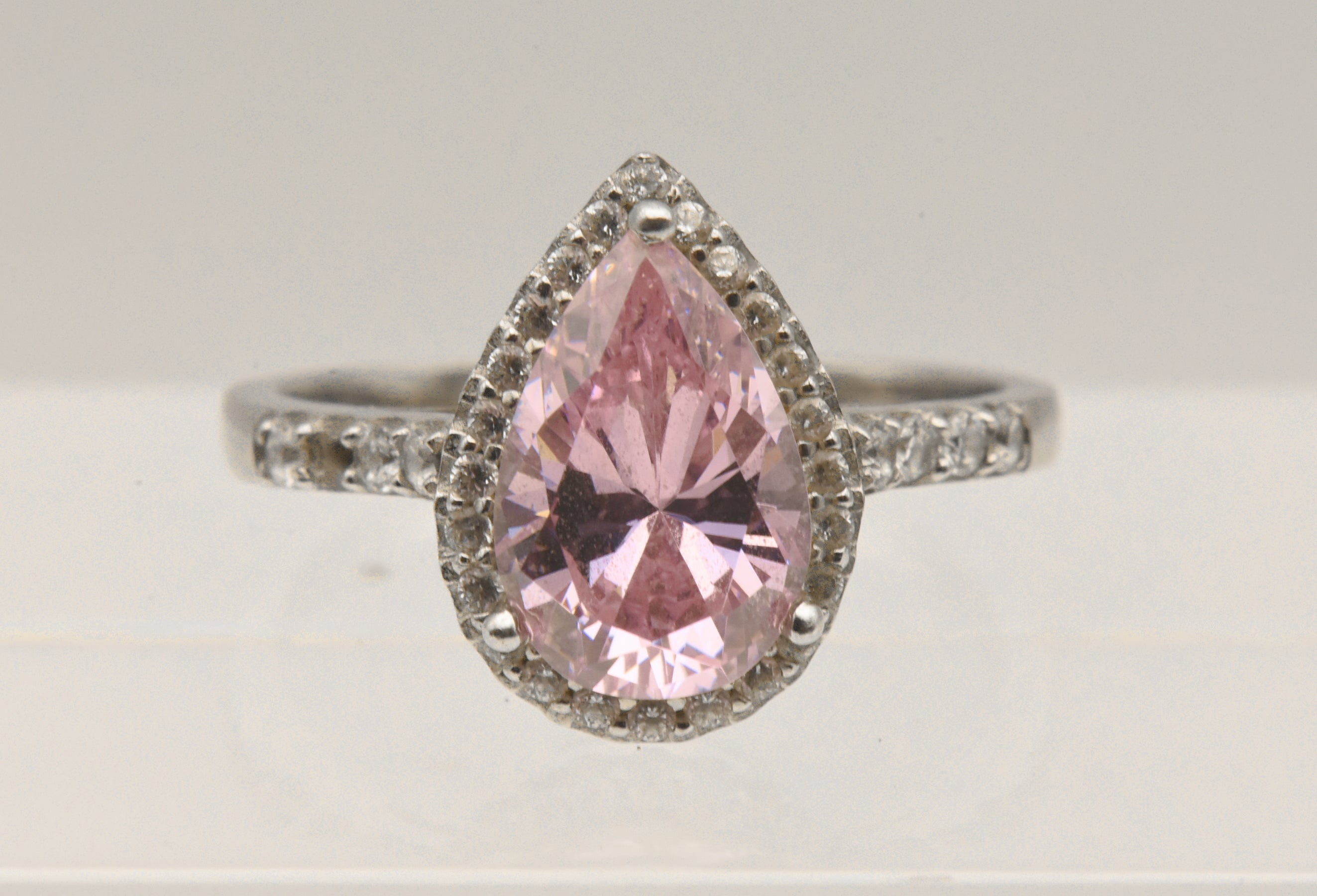 Vintage Sterling Silver Pink Cubic Zirconia Halo Ring - Size 9.25 - Missing Stone