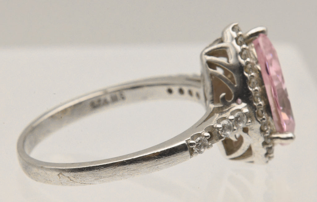 Vintage Sterling Silver Pink Cubic Zirconia Halo Ring - Size 9.25 - Missing Stone