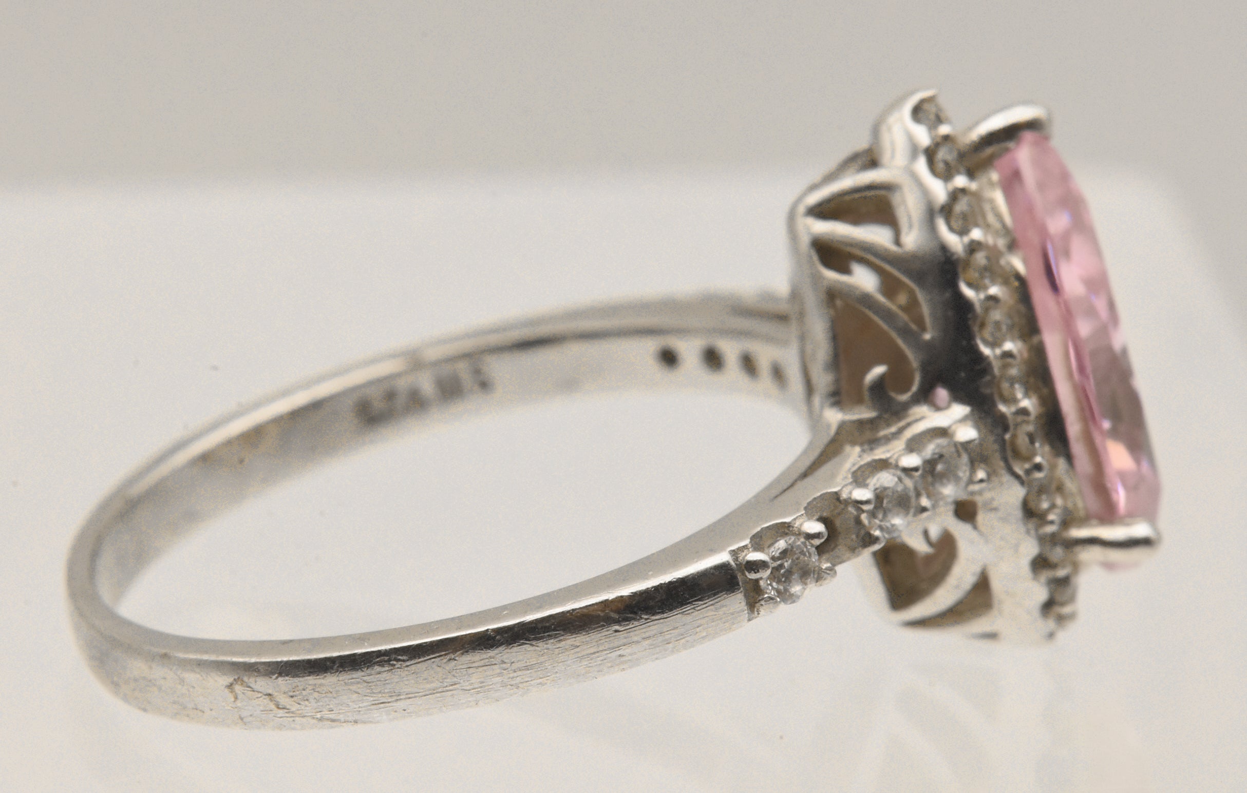 Vintage Sterling Silver Pink Cubic Zirconia Halo Ring - Size 9.25 - Missing Stone