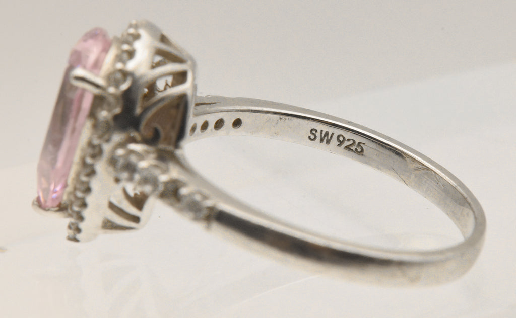 Vintage Sterling Silver Pink Cubic Zirconia Halo Ring - Size 9.25 - Missing Stone