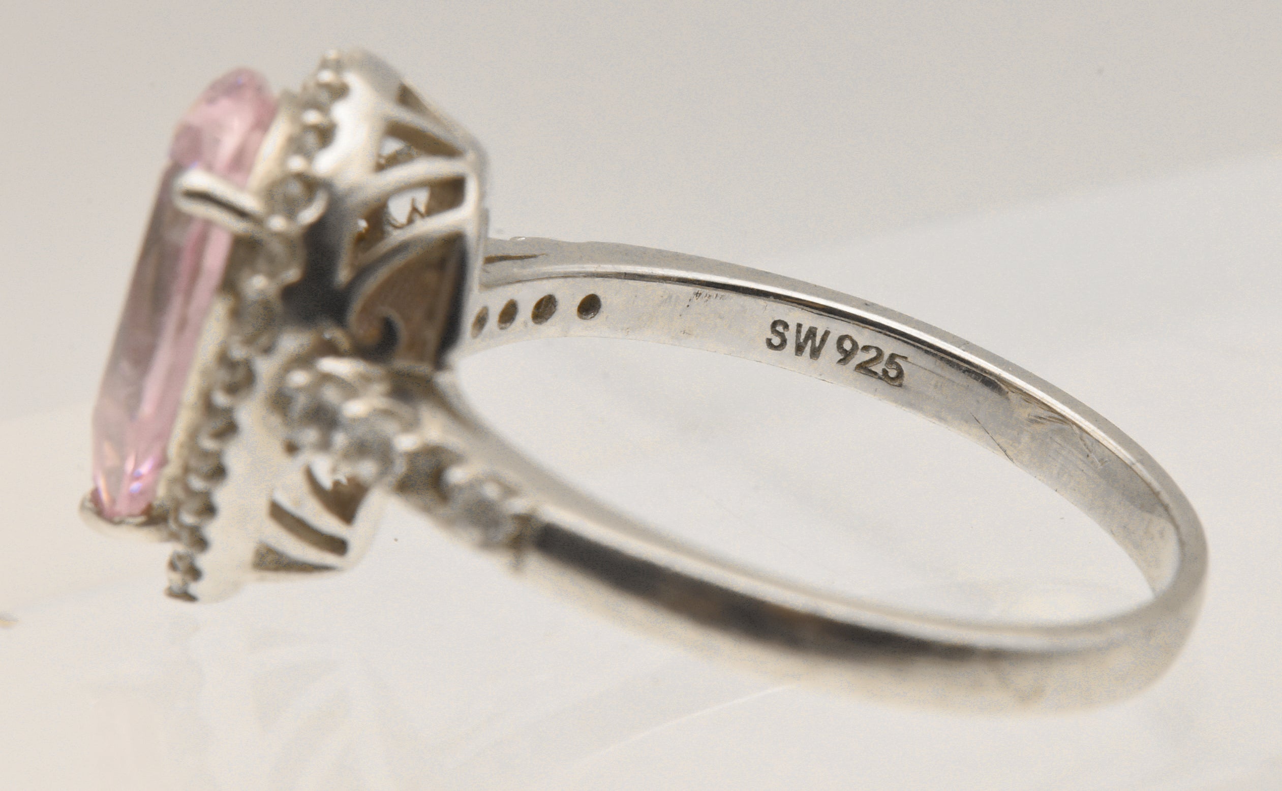 Vintage Sterling Silver Pink Cubic Zirconia Halo Ring - Size 9.25 - Missing Stone