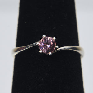 Sterling Silver Bypass Pink Stone Ring - Size 3