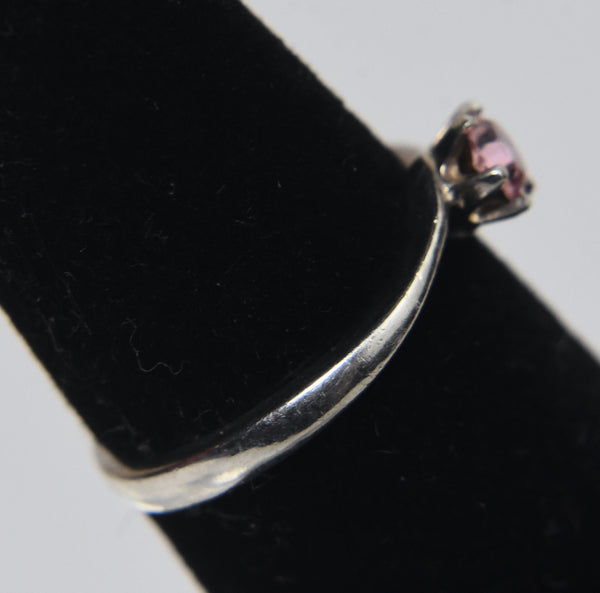 Sterling Silver Bypass Pink Stone Ring - Size 3