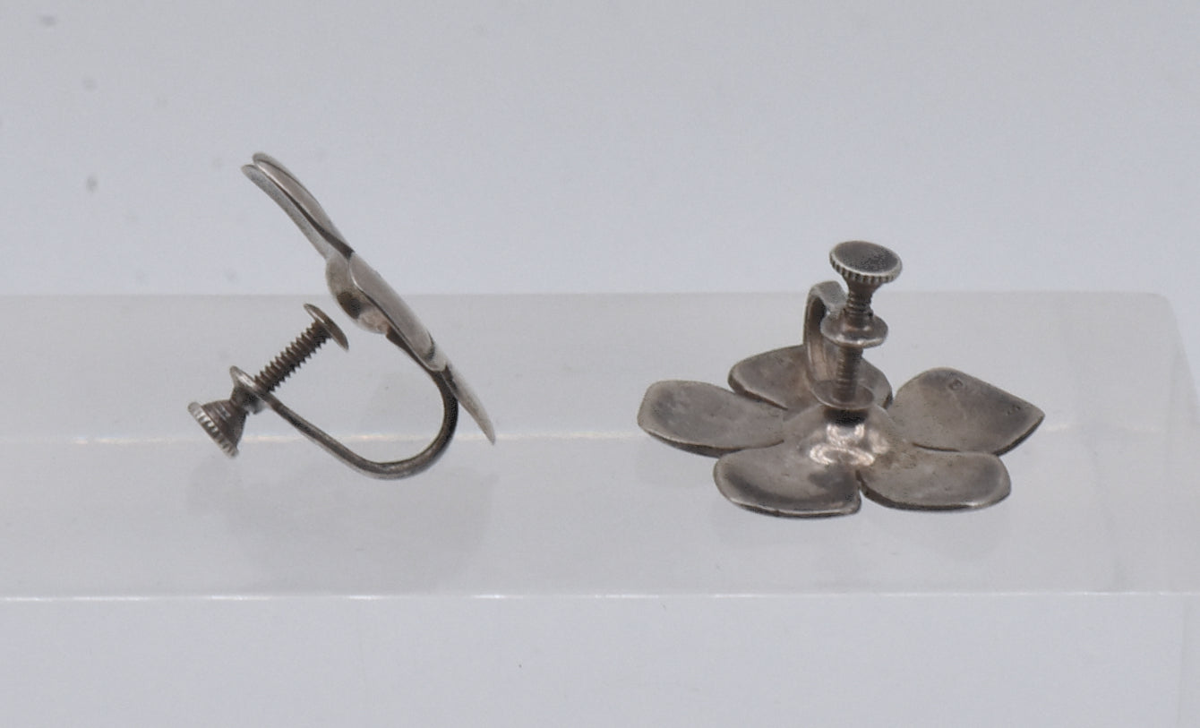 Vintage Sterling Silver Flower Screw Back Earrings
