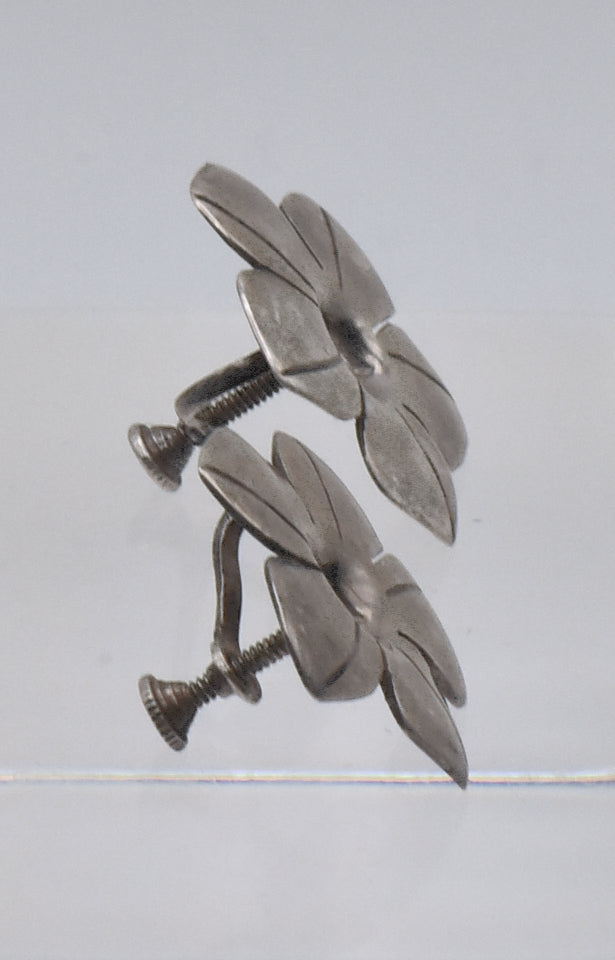 Vintage Sterling Silver Flower Screw Back Earrings
