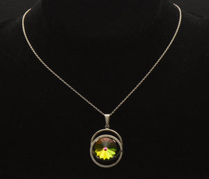 Vintage Colorful Prismatic Glass Silver Pendant on Silver Chain Necklace - 17.5"