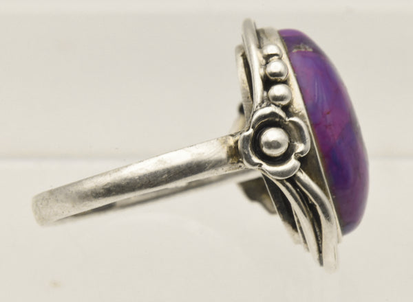 Vintage Sterling Silver Purple Turquoise Cabochon Ring - Size 9