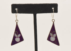 Vintage Alpaca Enamel Inlaid Shell Dangle Earrings