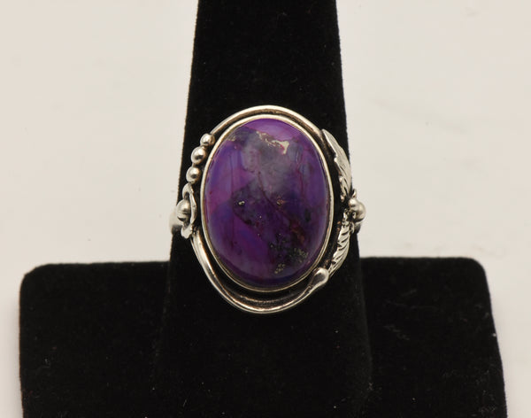 Vintage Sterling Silver Purple Turquoise Cabochon Ring - Size 9