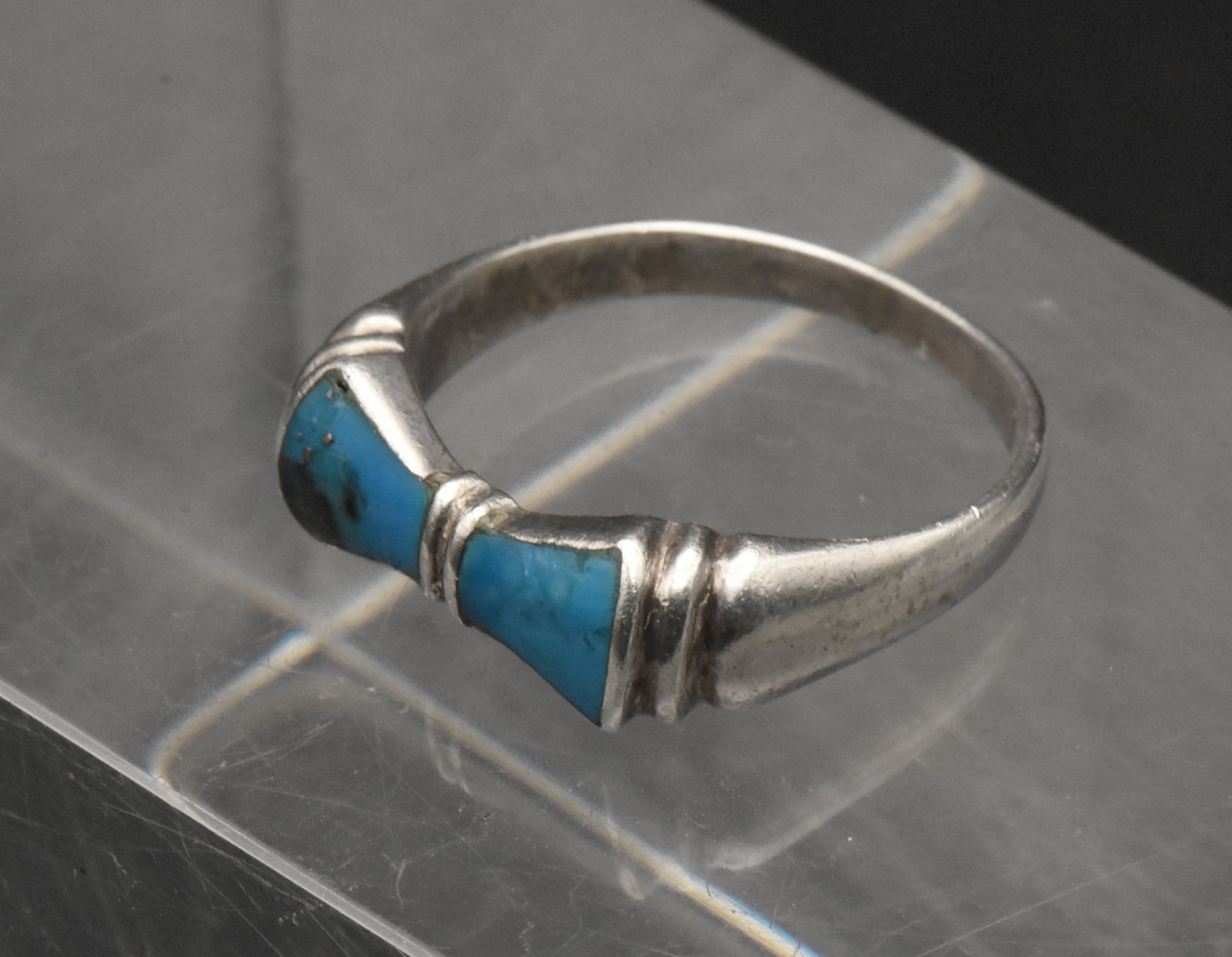 Vintage Sterling Silver Pyrite-Included Turquoise Ring - Size 8