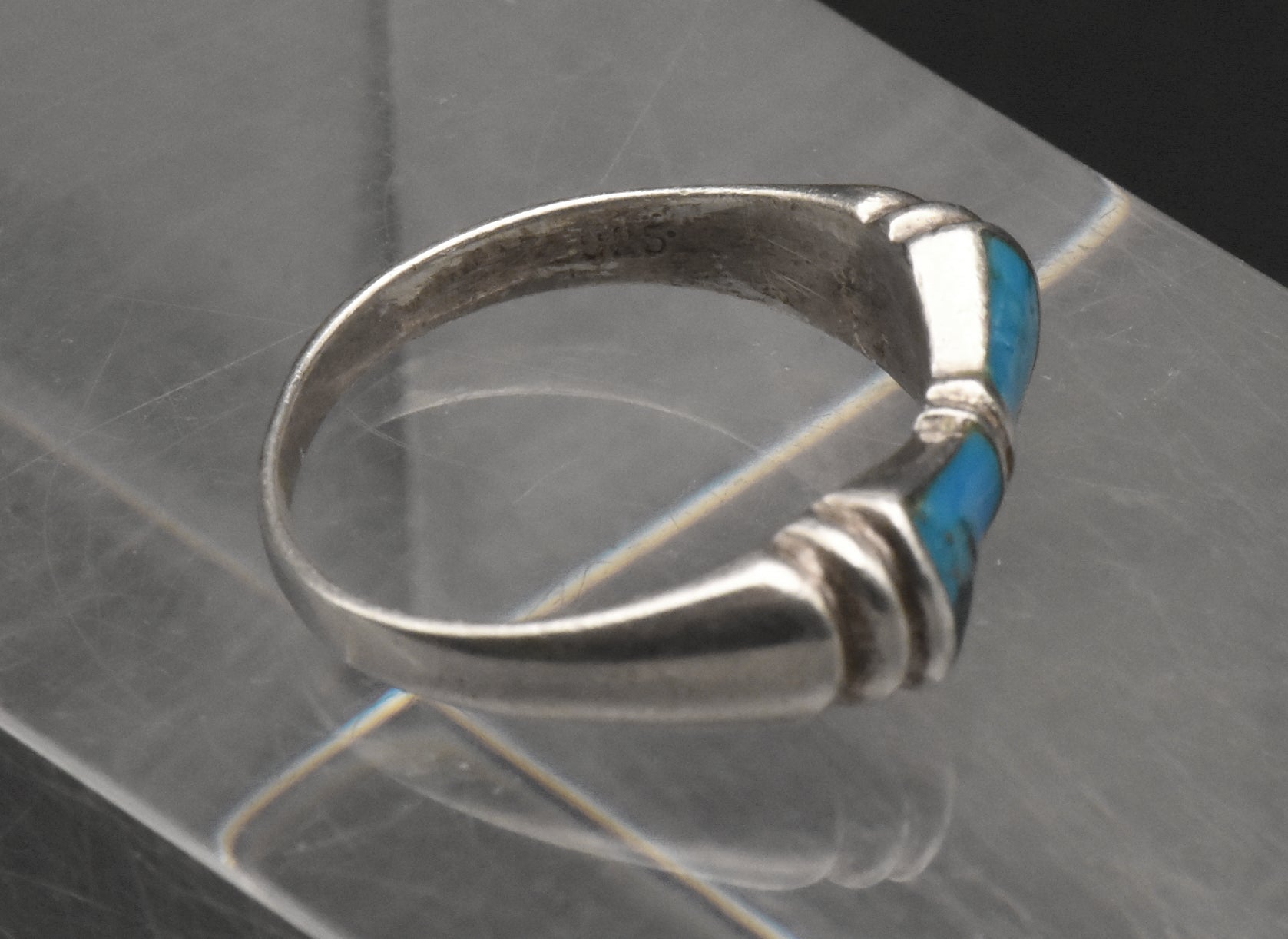 Vintage Sterling Silver Pyrite-Included Turquoise Ring - Size 8