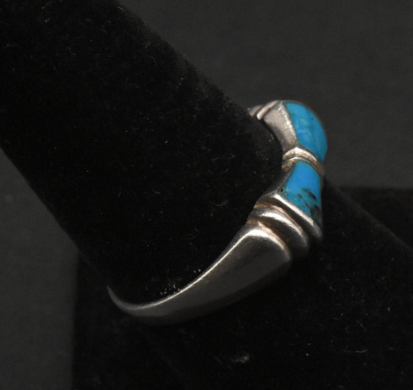 Vintage Sterling Silver Pyrite-Included Turquoise Ring - Size 8