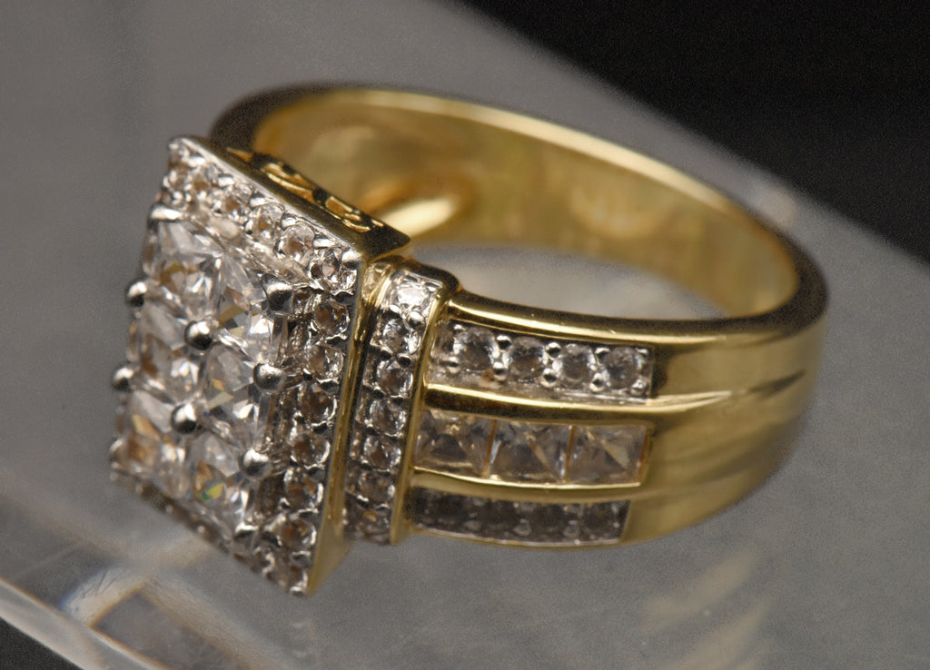 Vintage Gold Tone Sterling Silver Rhinestone Ring - Size 8.75