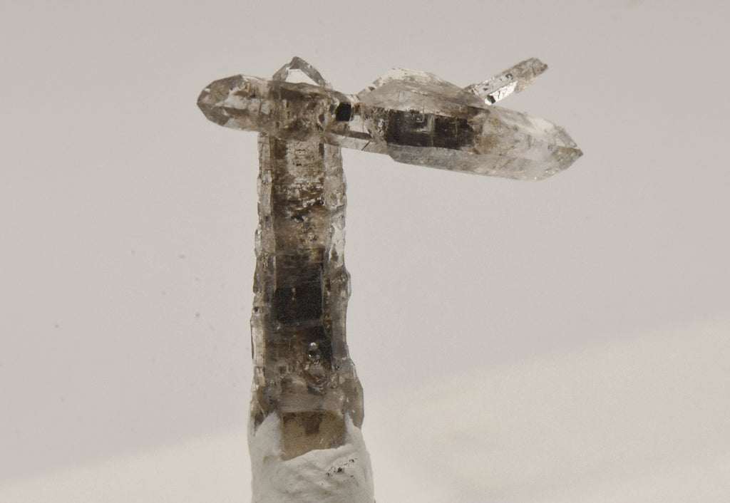 Doubly Terminated Quartz Crystal Cluster with Hydrocarbon Inclusions Thumbnail Specimen - Spain