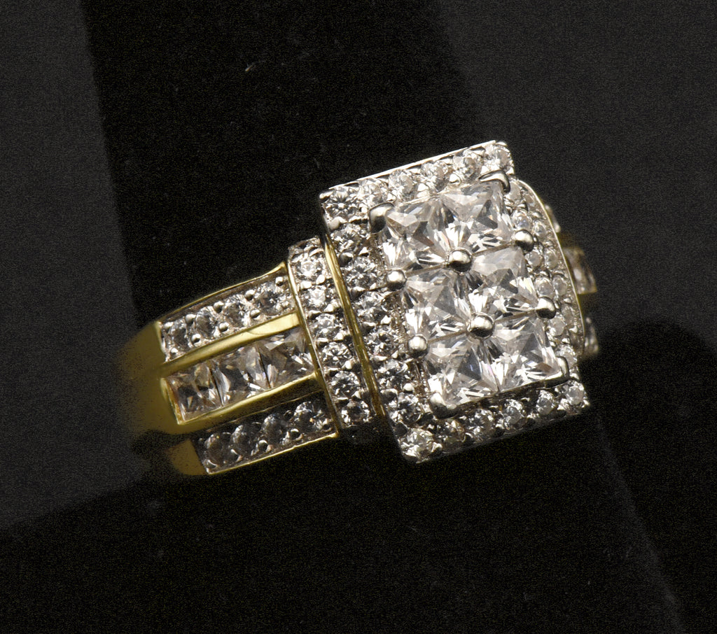 Vintage Gold Tone Sterling Silver Rhinestone Ring - Size 8.75