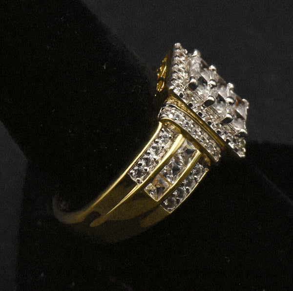 Vintage Gold Tone Sterling Silver Rhinestone Ring - Size 8.75