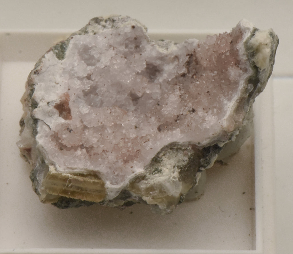 Quartz Crystal Cluster with Calcite Thumbnail Specimen - Idar-Oberstein, Germany