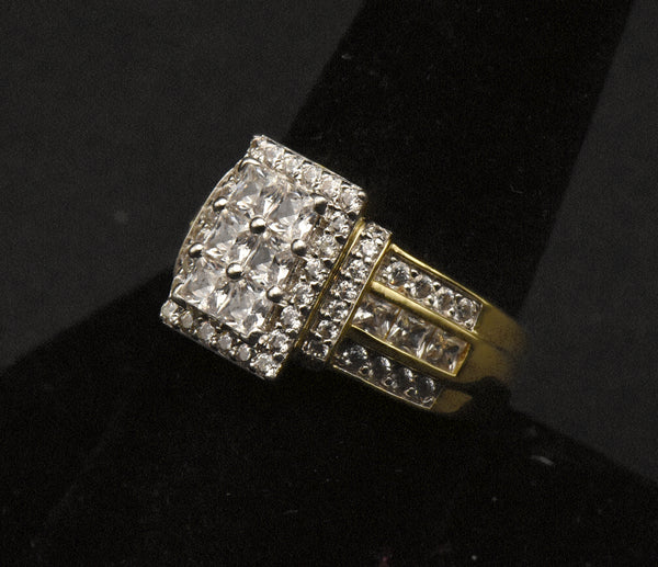 Vintage Gold Tone Sterling Silver Rhinestone Ring - Size 8.75