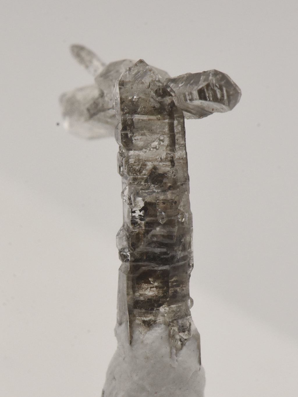 Doubly Terminated Quartz Crystal Cluster with Hydrocarbon Inclusions Thumbnail Specimen - Spain