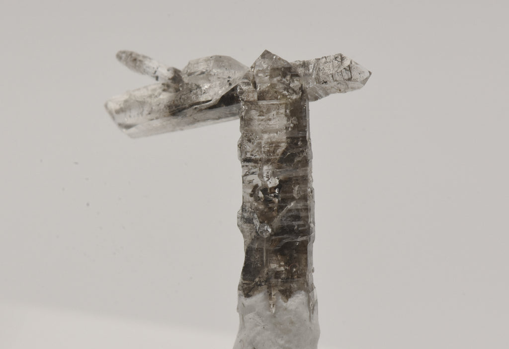 Doubly Terminated Quartz Crystal Cluster with Hydrocarbon Inclusions Thumbnail Specimen - Spain