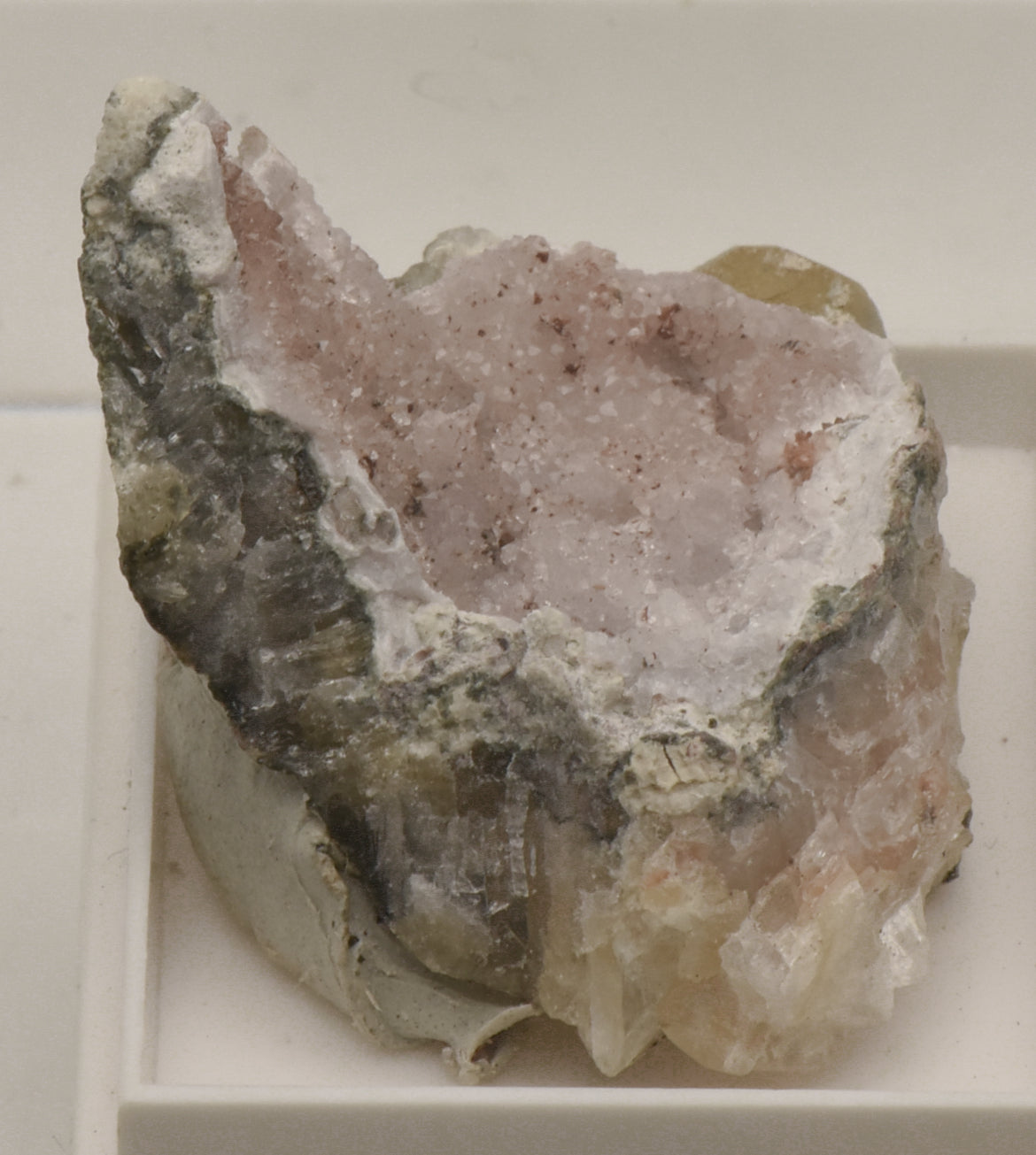 Quartz Crystal Cluster with Calcite Thumbnail Specimen - Idar-Oberstein, Germany