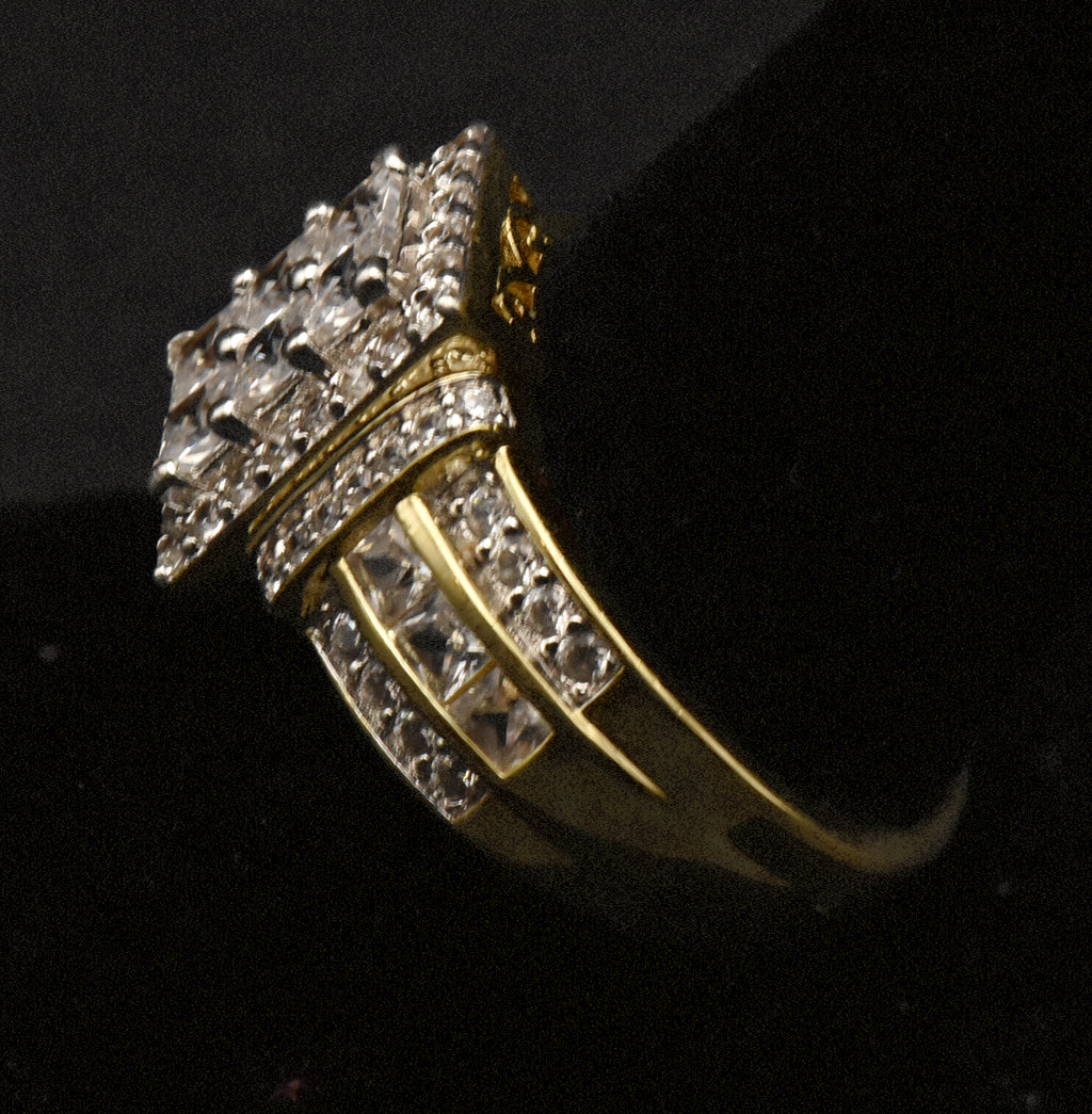 Vintage Gold Tone Sterling Silver Rhinestone Ring - Size 8.75