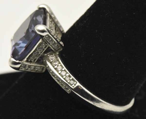 Vintage Sterling Silver Synthetic Color Change Sapphire Ring - Size 9