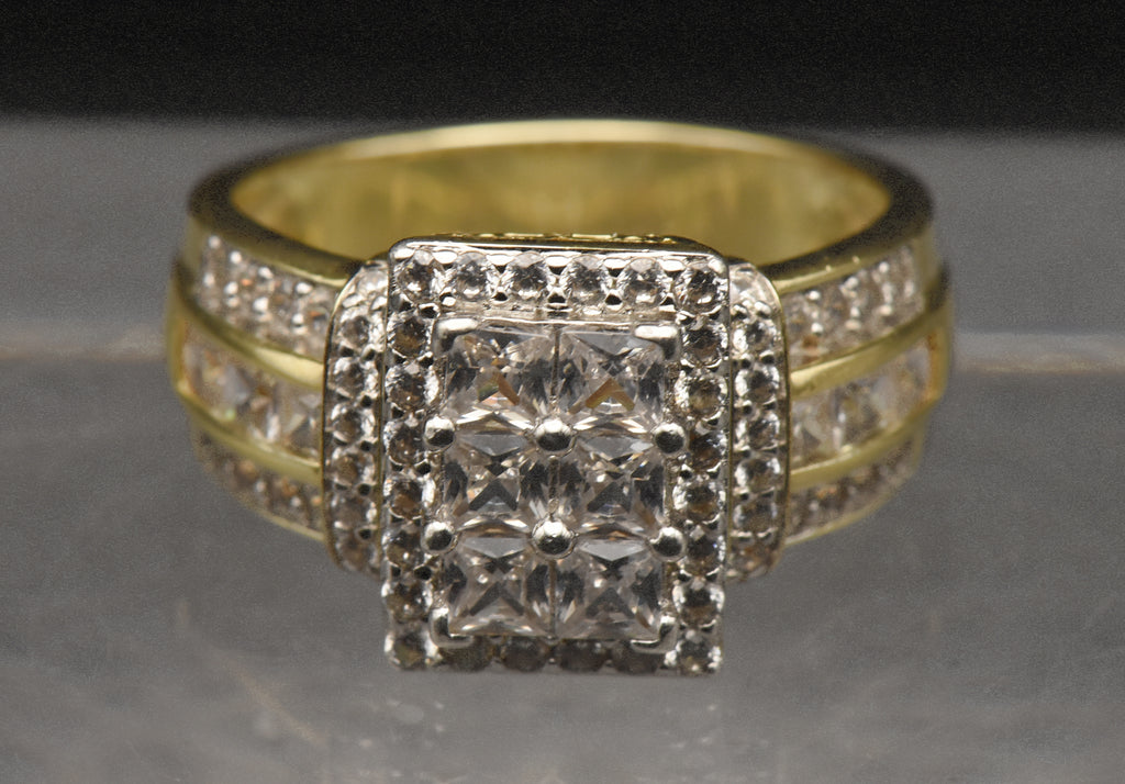 Vintage Gold Tone Sterling Silver Rhinestone Ring - Size 8.75