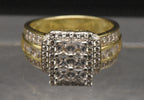 Vintage Gold Tone Sterling Silver Rhinestone Ring - Size 8.75