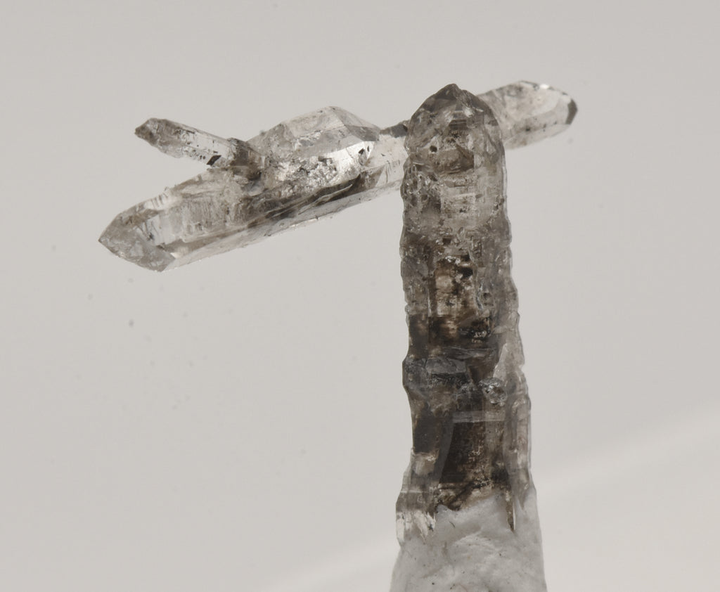 Doubly Terminated Quartz Crystal Cluster with Hydrocarbon Inclusions Thumbnail Specimen - Spain