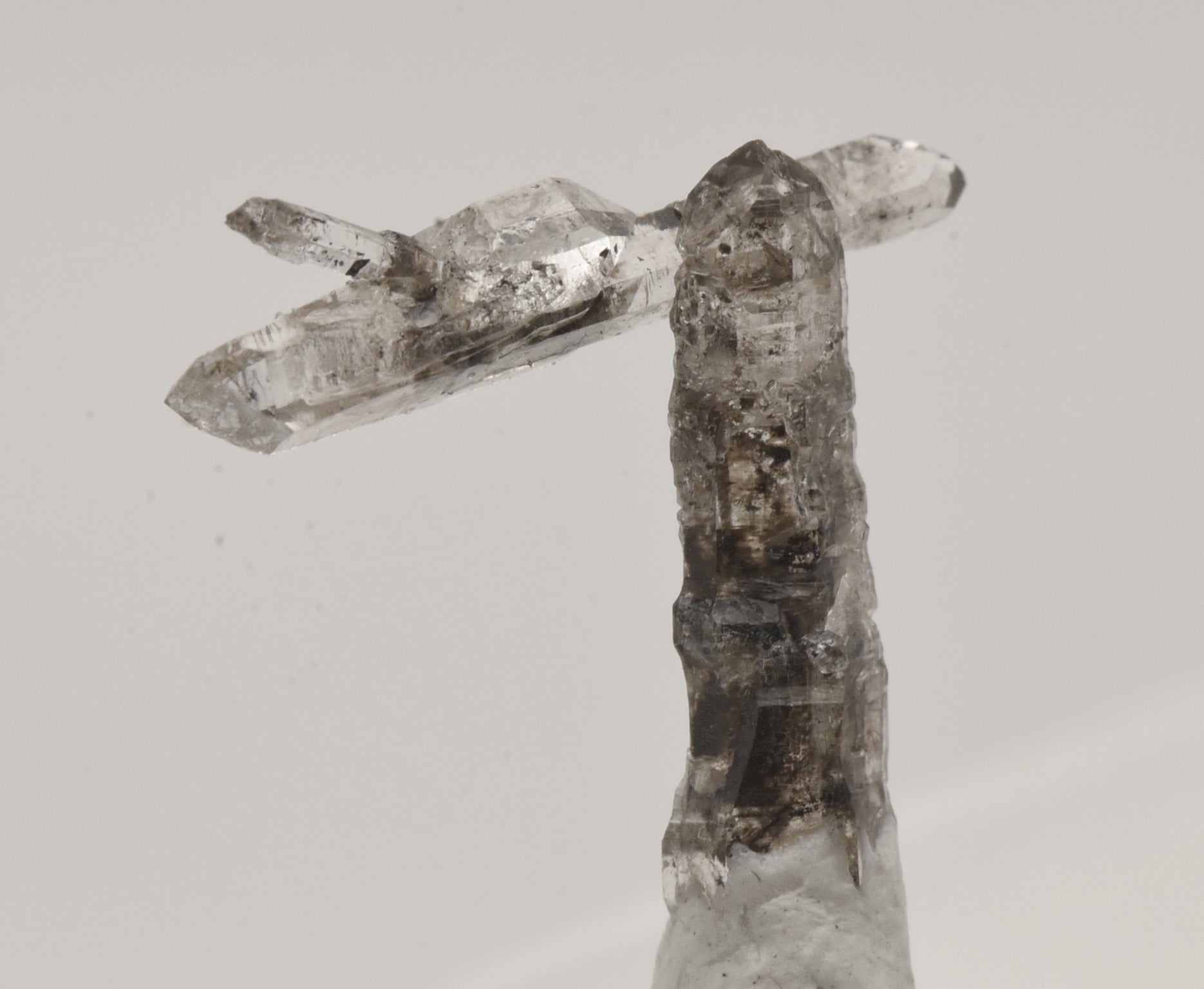 Doubly Terminated Quartz Crystal Cluster with Hydrocarbon Inclusions Thumbnail Specimen - Spain