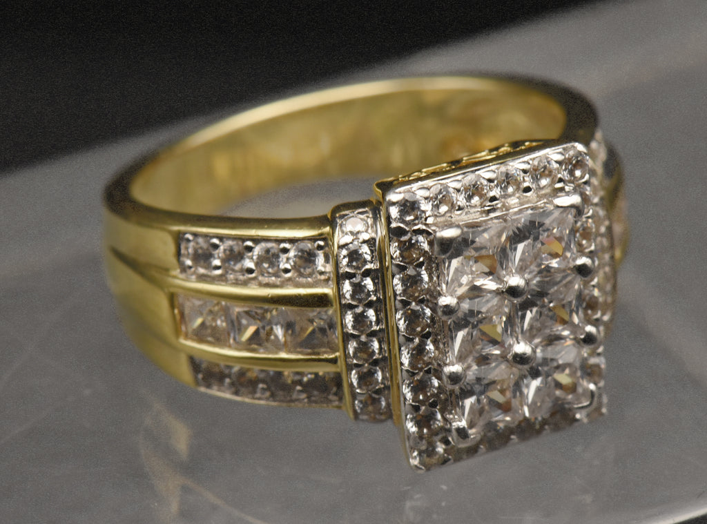 Vintage Gold Tone Sterling Silver Rhinestone Ring - Size 8.75