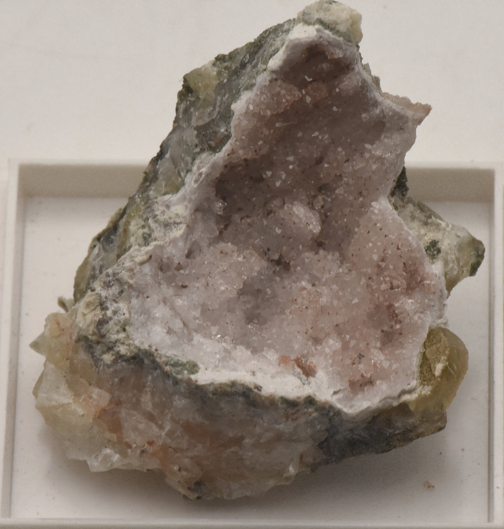 Quartz Crystal Cluster with Calcite Thumbnail Specimen - Idar-Oberstein, Germany